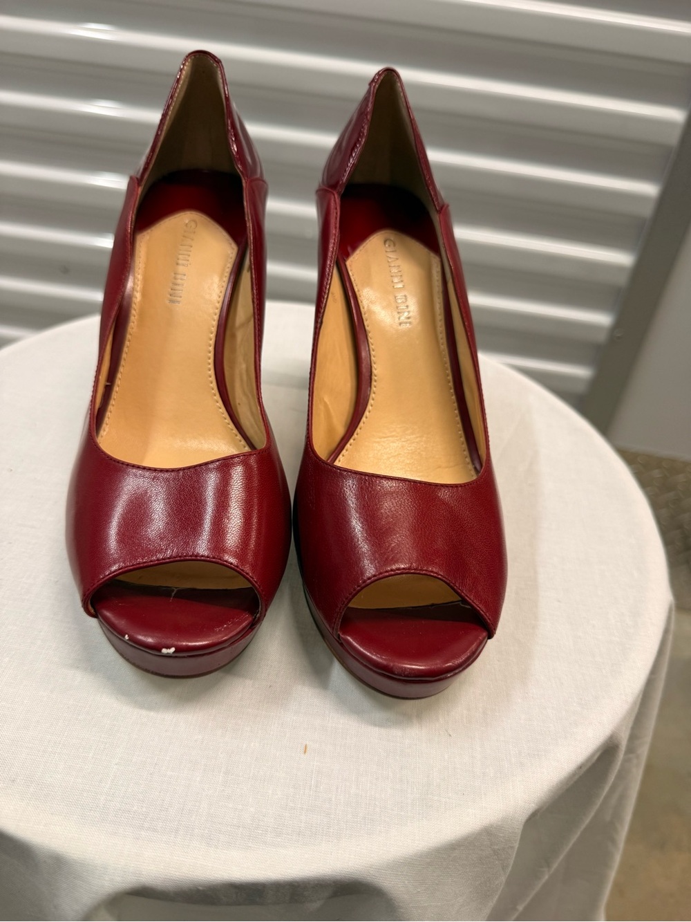 ANTONIO MELANI Red Peep-Toe Platform Pumps